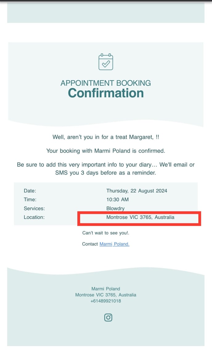 Email confirmation address shown